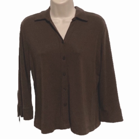 APOSTROPHE Petite Brown Light Sweater Shacket 3/4 Sleeves Womens Medium Petite - Picture 1 of 10